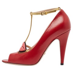 Gucci Red/Gold Leather Molina Pumps Size 38.5