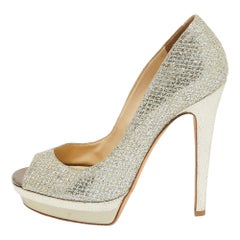 Jimmy Choo Gold Glitter Fabric Torte Platform Pumps Size 39