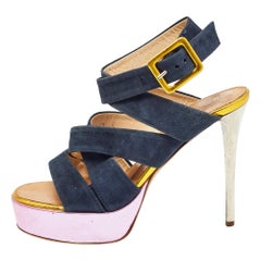 Giuseppe Zanotti Multicolor Suede and Leather Platform Sandals Size 39
