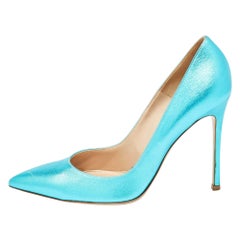 Gianvito Rossi Metallic Blue Leather Gianvito Pumps Size 39.5