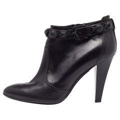 Burberry Black Leather Studded Accents Ankle Booties Size 41