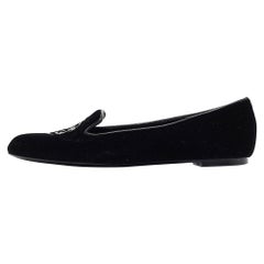 Alexander McQueen Black Velvet Skull Embroidered Smoking Slippers Size 36