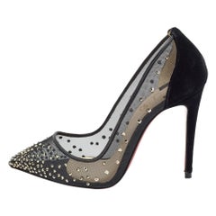 Christian Louboutin Black Mesh and Velvet Follies Strass Pumps Size 36