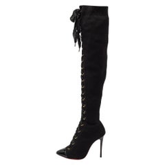 Christian Louboutin Black Knit Fabric Ronfifi Supra Sock Boots Size 34