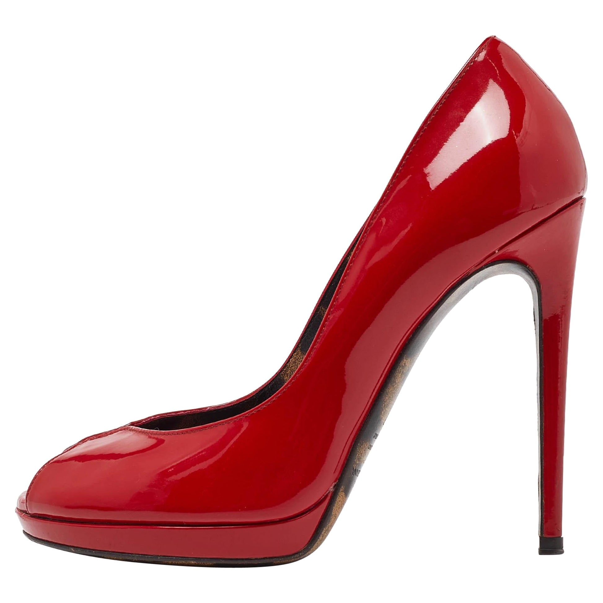 Dolce & Gabbana Red Patent Leather Peep-Toe Platform Pumps Size 37 For Sale