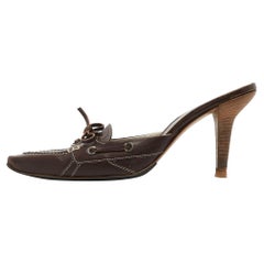 Tod's Brown Leder Schleife Pantoletten Größe 40