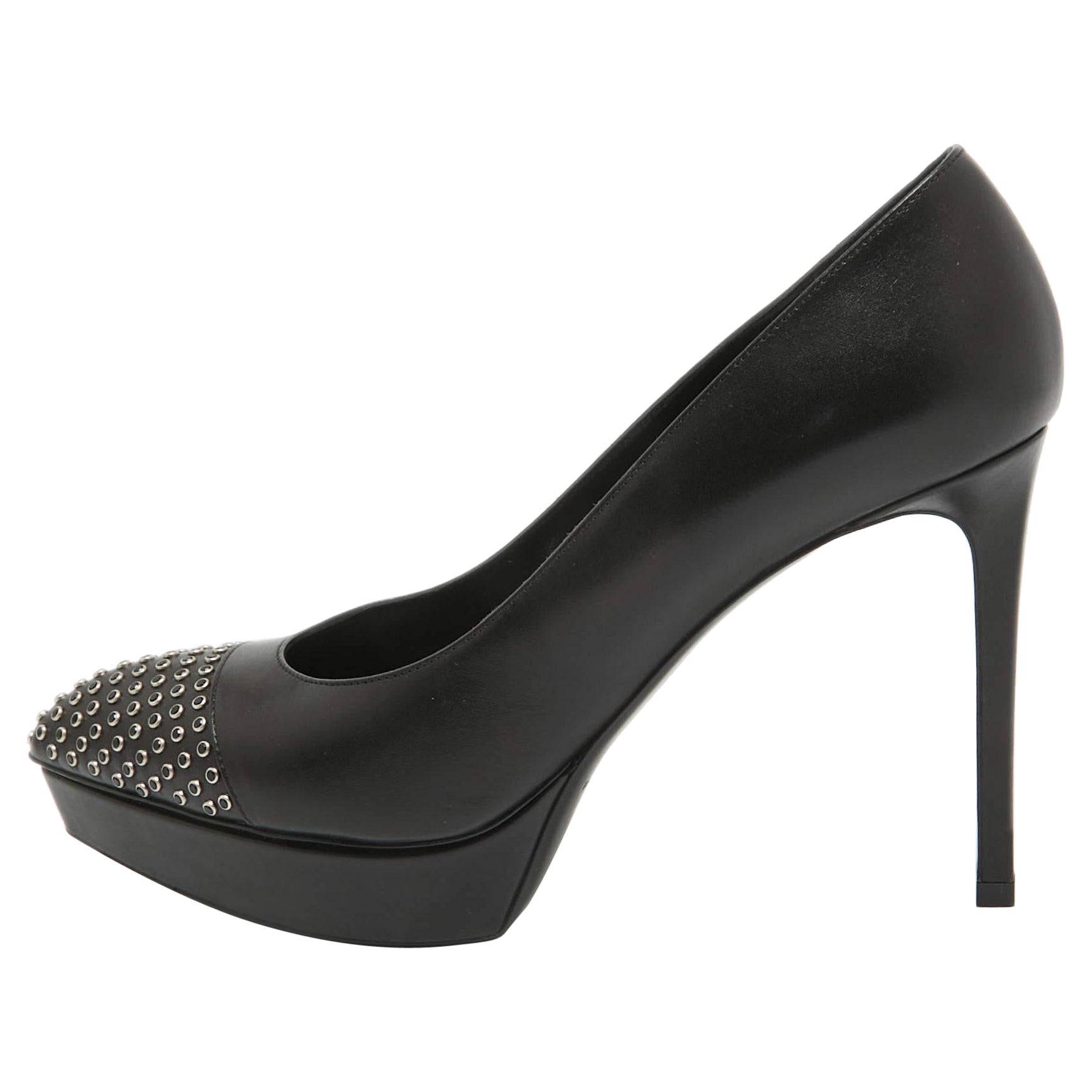 Saint Laurent Black Leather Crystal Embellished Pumps Size 38.5 For Sale