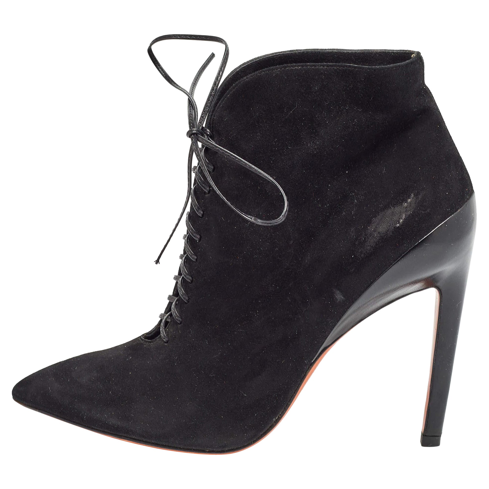 Santoni Black Suede Lace Up Ankle Boots Size 39.5 en vente