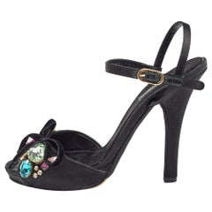 Dolce & Gabbana Black Satin Crystal Embellished Ankle Strap Sandals Size 37