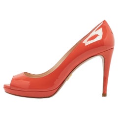 Prada Coral Pink Patent Leather Peep Toe Platform Pumps Size 36.5