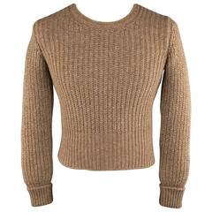 Men's PRADA Size XS Tan Wool Blend Cropped Crewneck Sweater