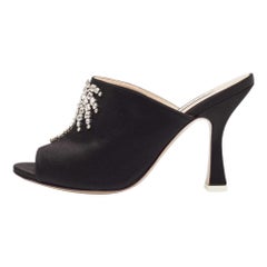 The Attico Black Satin Crystal Embellished Pamela Mules Size 38