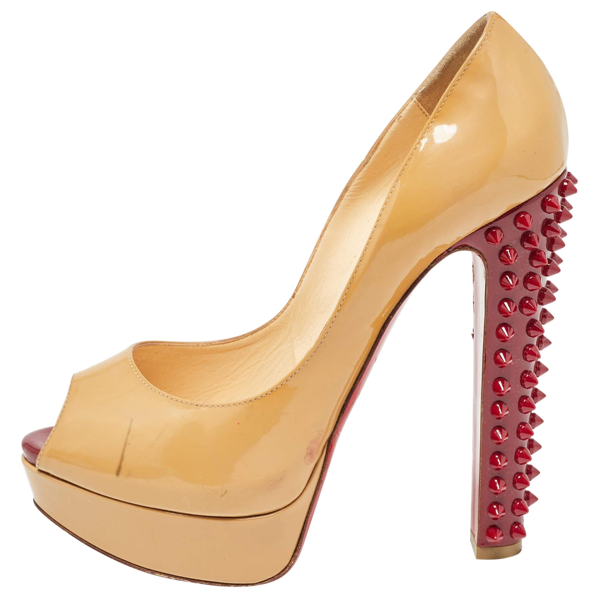 Christian Louboutin Beige Patent Taclou Pumps Size 38 For Sale
