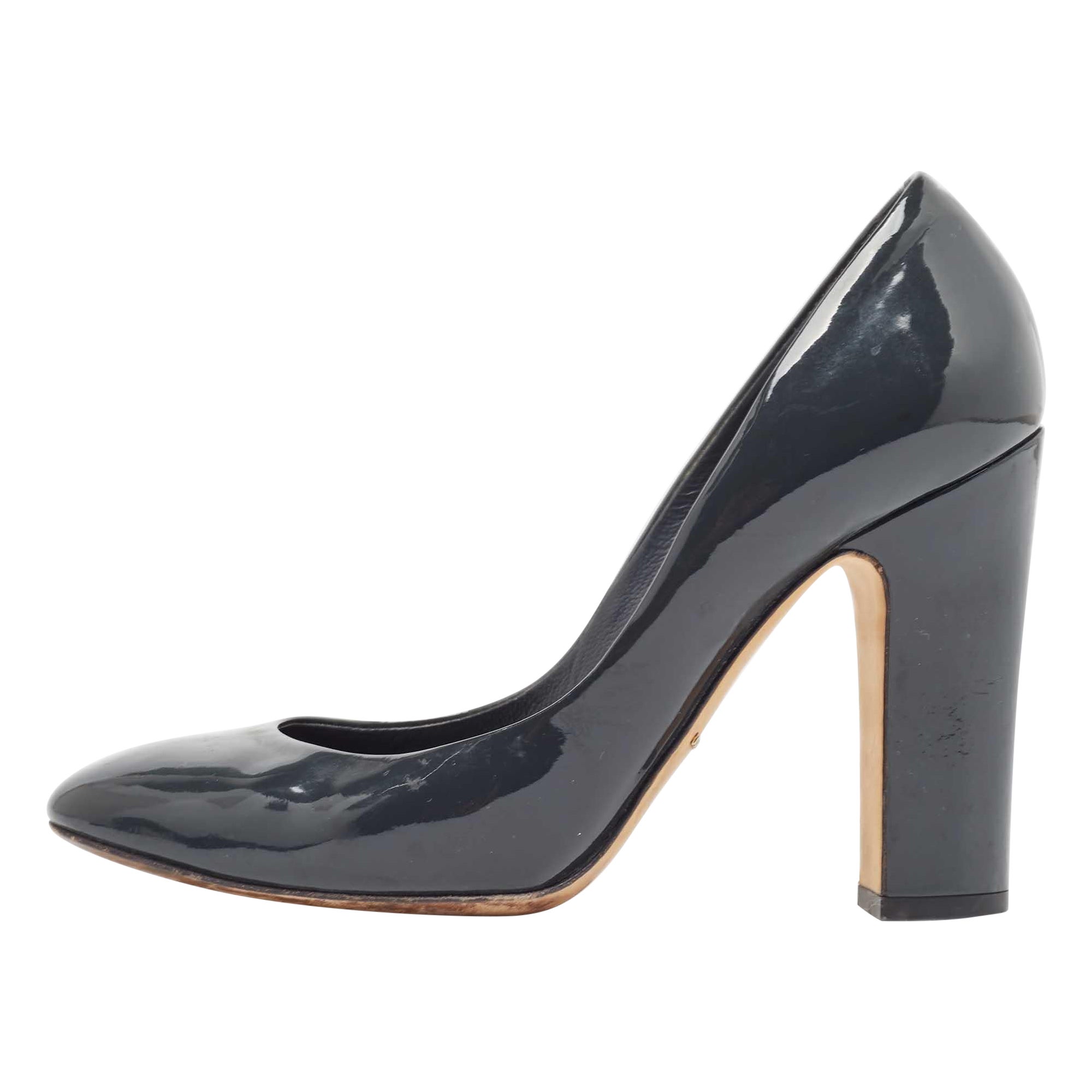 Dolce & Gabbana escarpins à bout rond en cuir verni gris foncé, taille 38,5