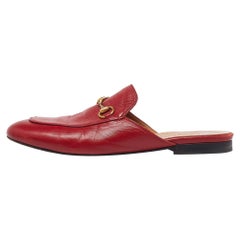 Gucci Red Leather Princetown Horsebit Flat Mules Size 39