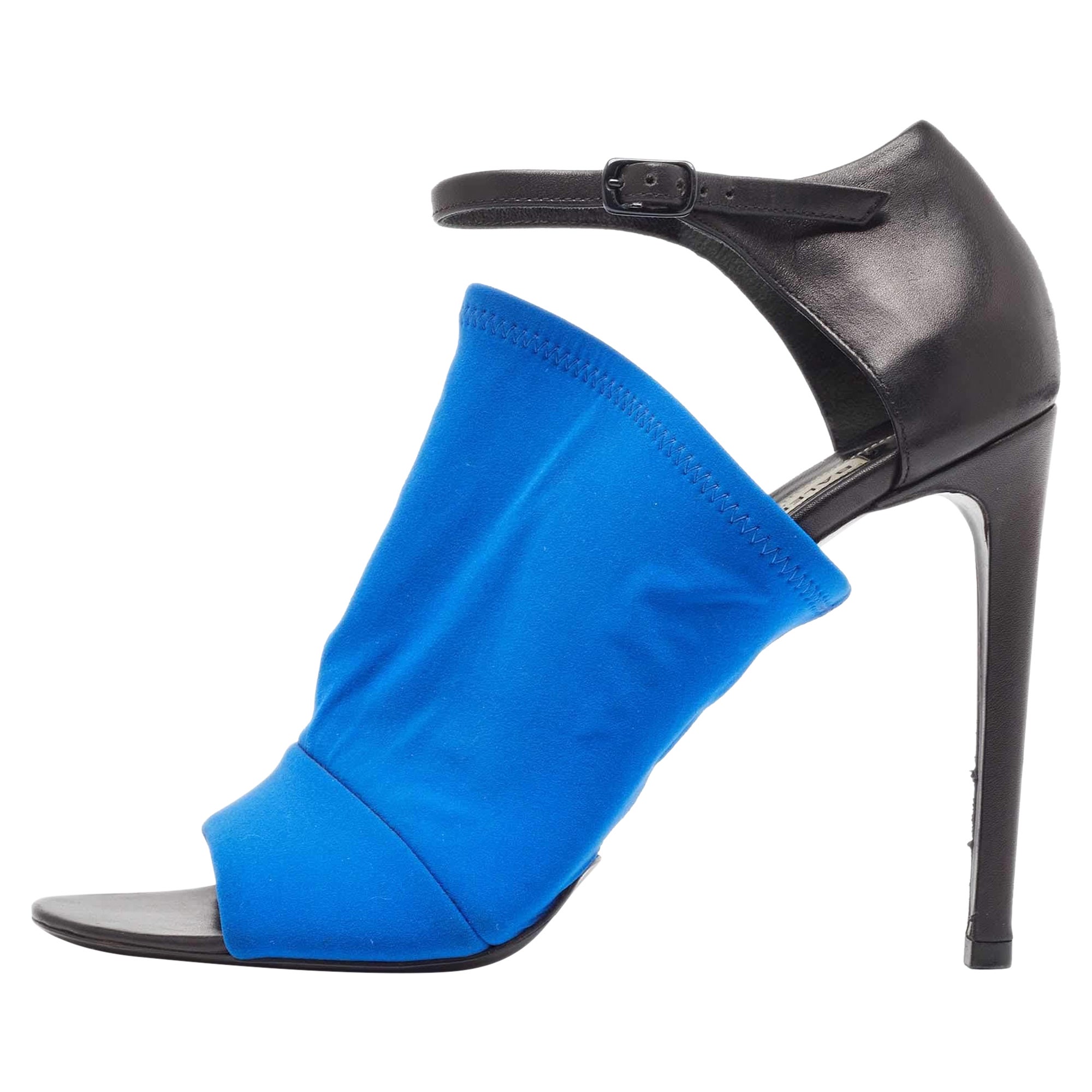 Balenciaga Blue/Black Neoprene and Leather Glove Sandals Size 38.5 For Sale