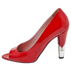 Chanel Red Patent Peep Toe Pumps Size40