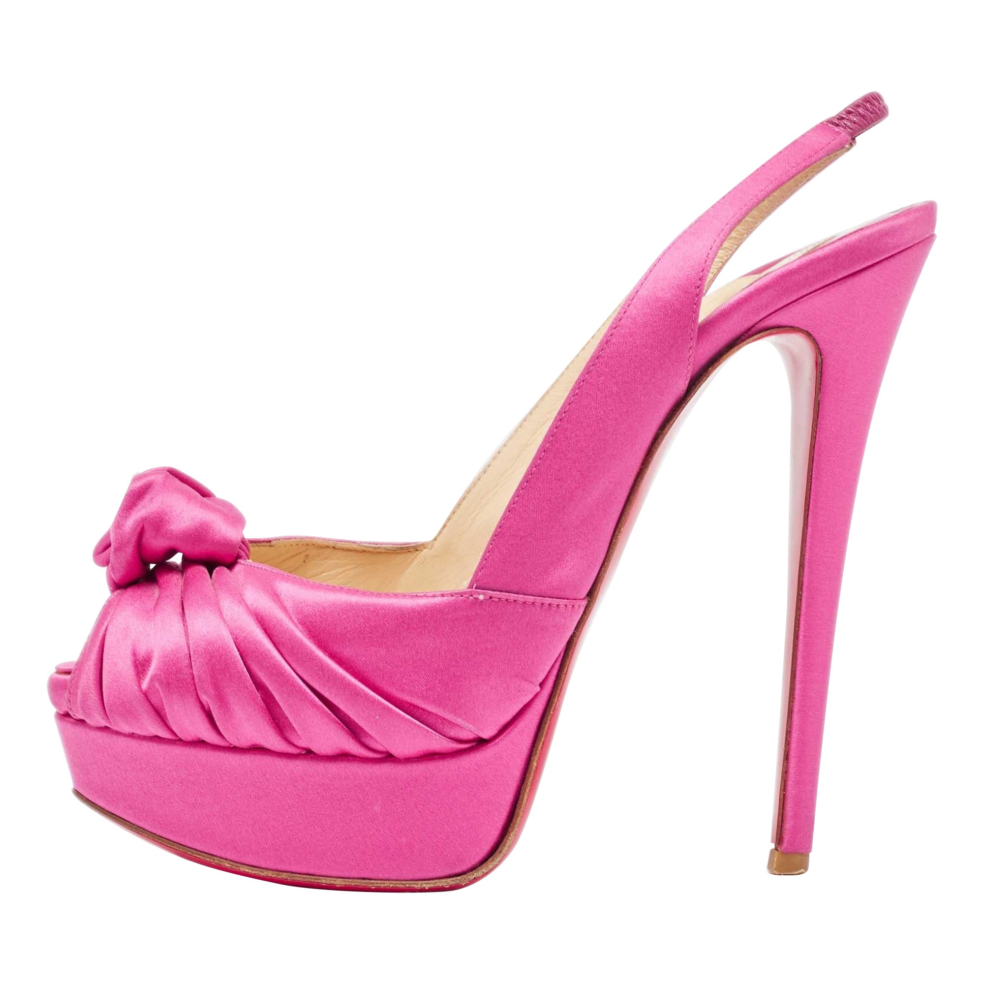 Christian Louboutin Pink Satin Jenny Slingback Pumps Size 37.5
