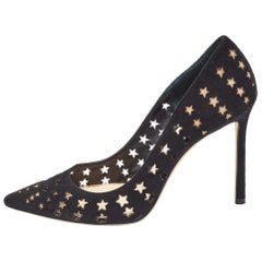 Jimmy Choo Black Suede Star Laser Cut Romy Pumps Size 38.5