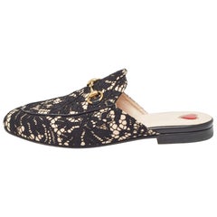 Gucci Black/Beige Mesh and Lace Princetown Mules Size 36