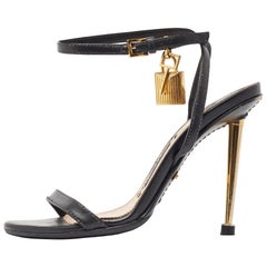 Tom Ford Black Leather Padlock Ankle Wrap Sandals Size 35