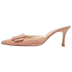 Manolo Blahnik Beige Leather Maysale Pointed Toe Mules Size 41