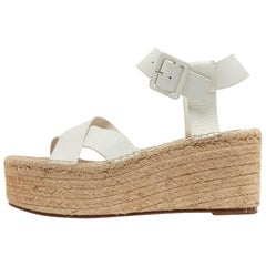 Celine White Leather Espadrille Sandals Size 41