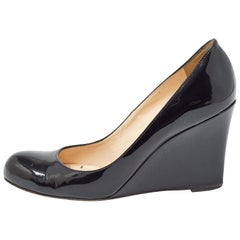 Christian Louboutin Black Patent Leather Ron Ron Wedge Pumps Size 38.5