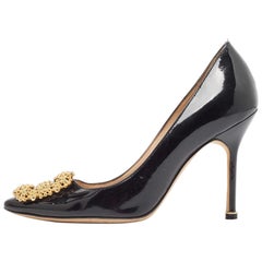 Manolo Blahnik Patent Leather Hangisi Pointed Toe Pumps Size 37