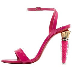 Christian Louboutin Pink Patent Lipgloss Ankle Strap Sandals Size 39