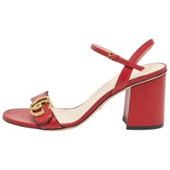 Gucci Red Leather GG Marmont Ankle Strap Sandals Size 37