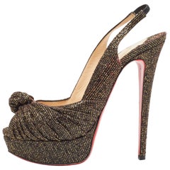 Christian Louboutin Black/Gold Lurex Fabric Jenny Slingback Pumps Size 38.5