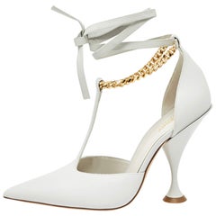 Burberry Grey Leather Welton Ankle Wrap Pumps Size 38.5
