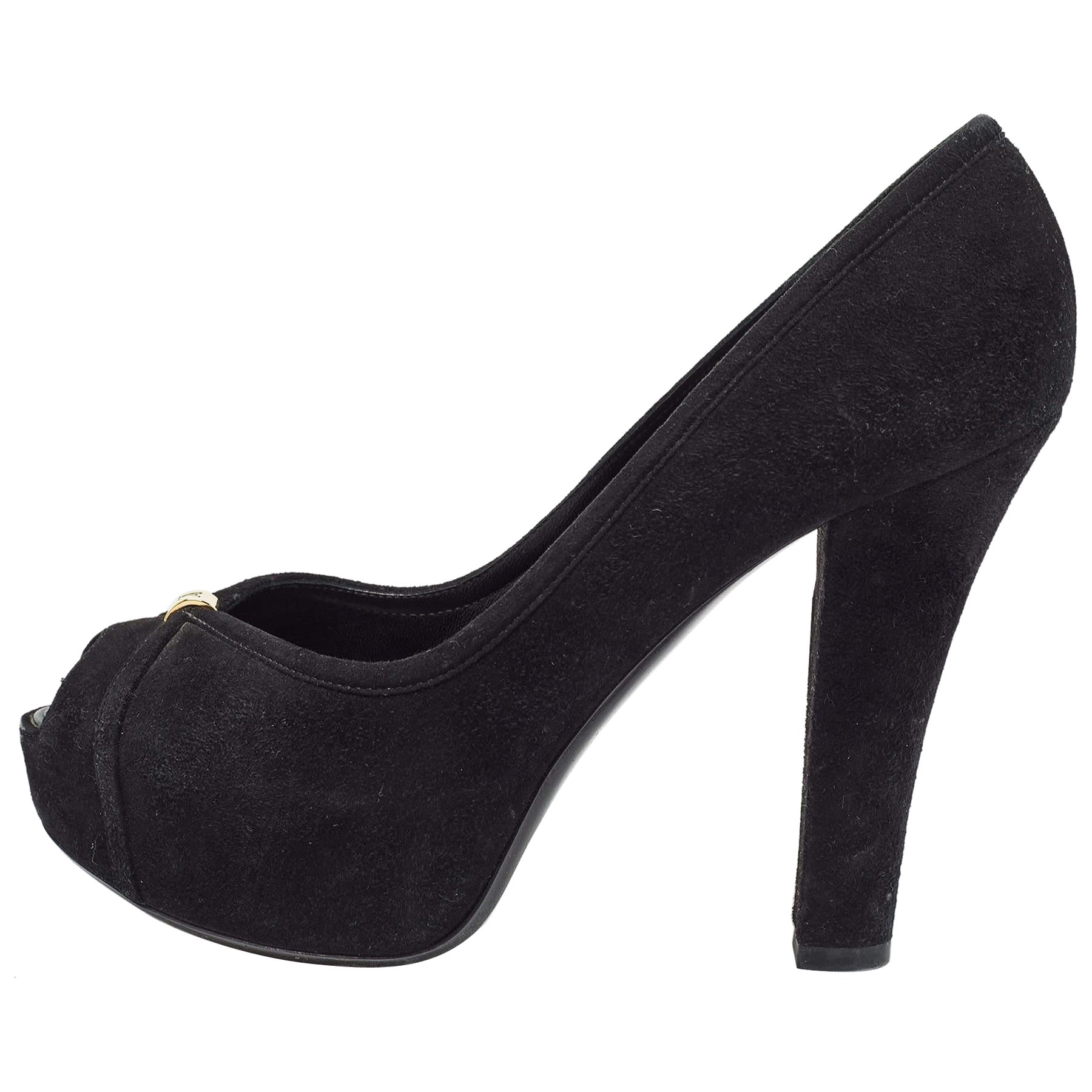Louis Vuitton Bombas de ante negro Kimono Peep Toe Tamaño 35.5