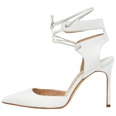 Manolo Blahnik White Leather Lara Tie Pumps Size 37