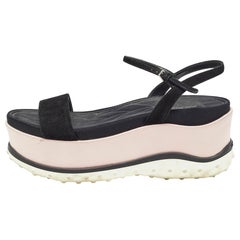 Miu Miu Black Suede Ankle Wedge Sandals Size 38
