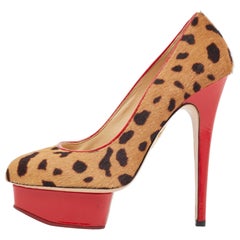 Charlotte Olympia Pumps Dolly in pelle di vitello marrone/beige con stampa leopardata misura 38