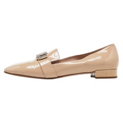 Miu Miu Beige Patent Leather Crystal Embellished Smoking Slippers Size 41