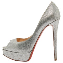 Christian Louboutin Silver Glitter Lady Peep Pumps Size 38.5