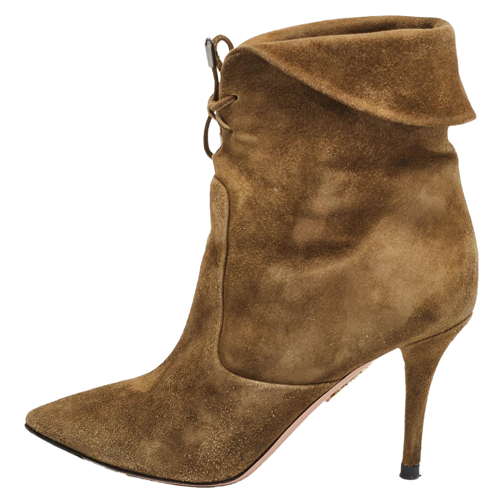 Aquazzura Brown Olive Green Suede Tribeca Ankle Boots Size 36 For Sale