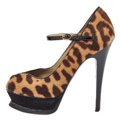 Saint Laurent Black/Brown Calf Hair Animal Print Pumps Size 36
