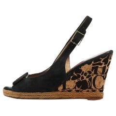 CH Carolina Herrera Schwarz Wildleder Schleife Kork Keil Slingback Sandalen Größe 38