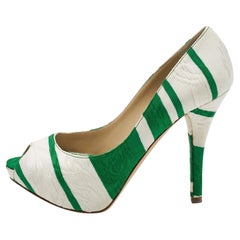 Dolce & Gabbana White/Green Canvas Peep Toe Pumps Size 37