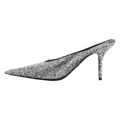 Balenciaga Silver Lurex Fabric Square Knife Mules Size 39
