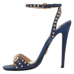 Prada Blue Suede Crystal Embellished Ankle Strap Sandals Size 38
