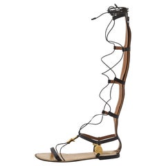 Valentino Black Leather Embellished Gladiator Flat Sandals Size 39