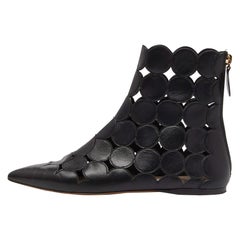 Valentino Black Leather Cut Out Flat Ankle Boots Size 37