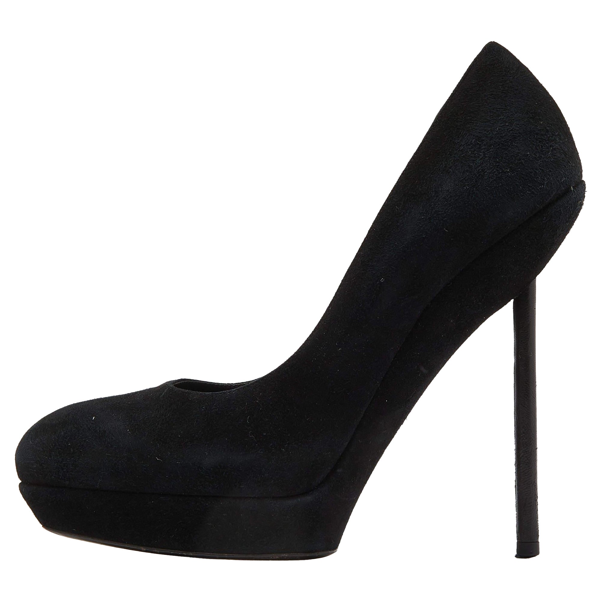 Saint Laurent Black Suede Janis Pumps Size 37 For Sale