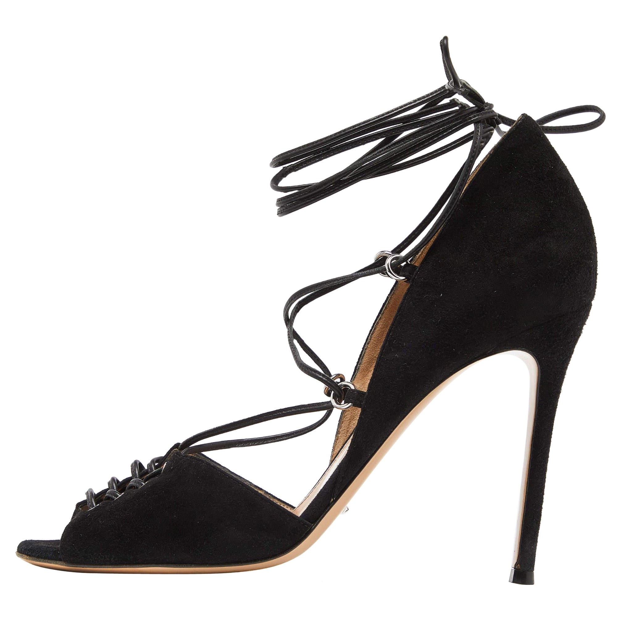 Gianvito Rossi Sandales en daim noir à nouer à la cheville Taille 40