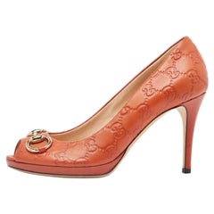 Gucci Brown Guccissima Leather Open Toe Pumps Size 37.5